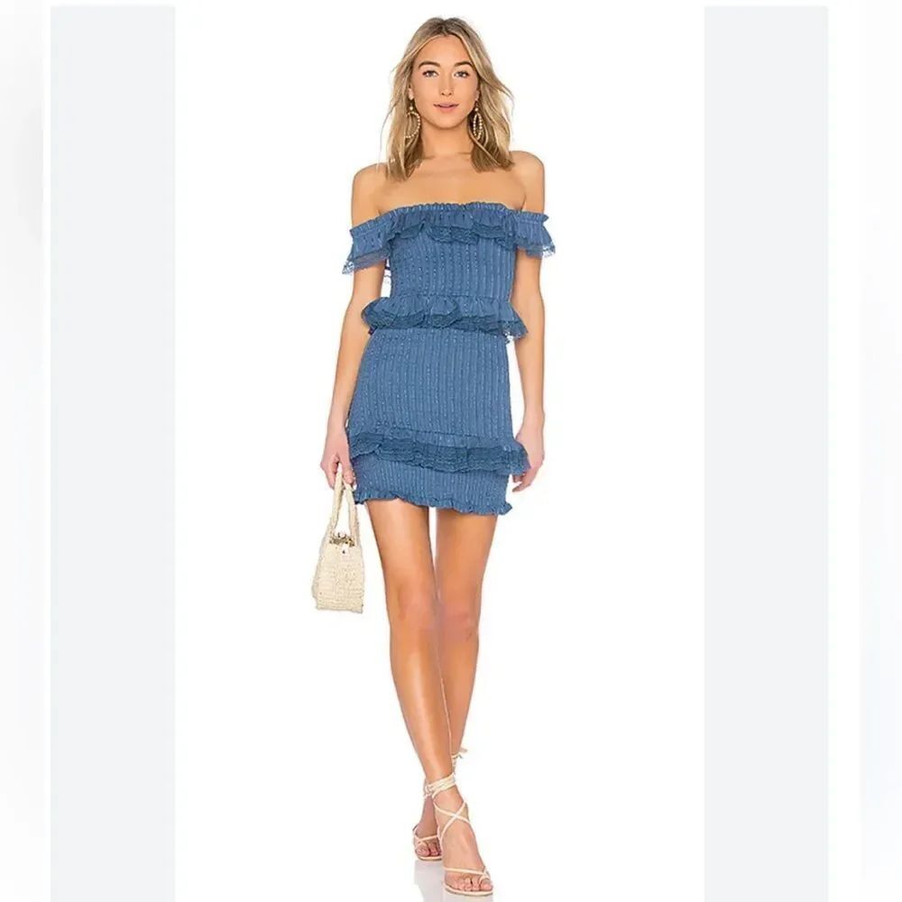 Tularosa Teri Mini Dress Horizon Blue Elastic Sz Small